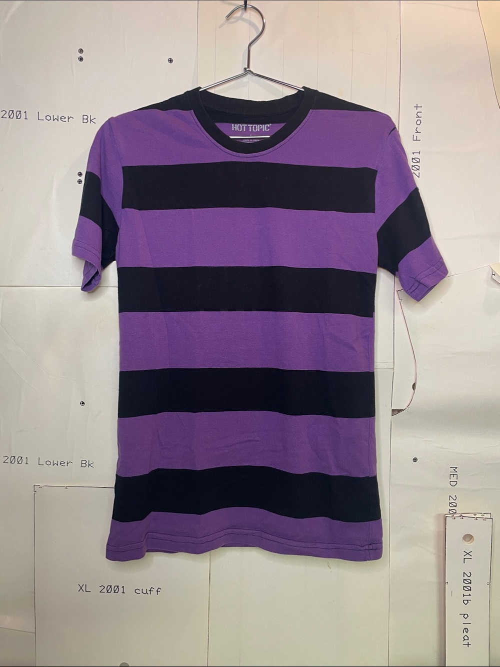Hot Topic Black and Purple Striped Crew Tee